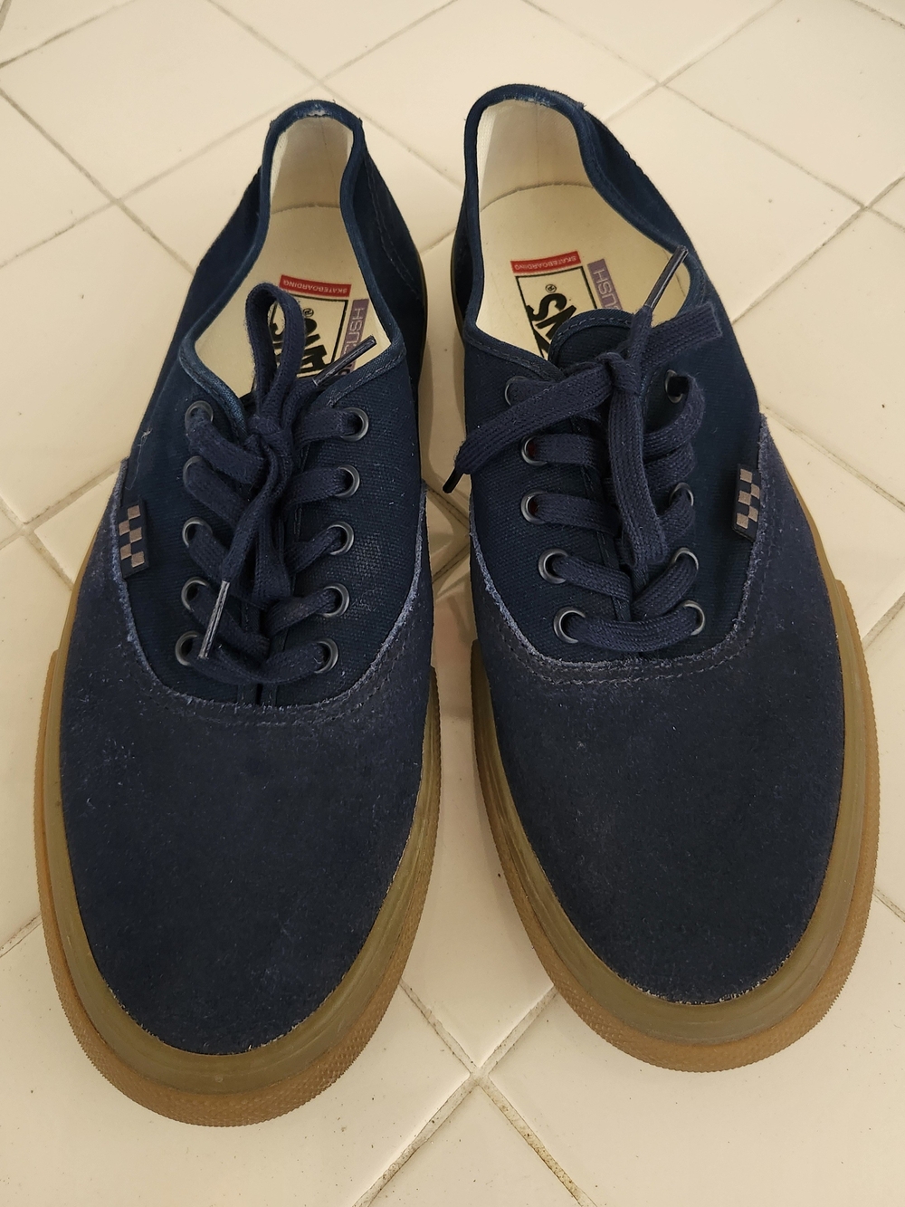 Vans Men's Navy Canvas & Suede Lace-Up Pop Cush Sneakers with Gum Sole Size 10